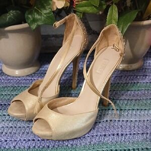 Glint Shimmering Gold Peep-Toe Heels 7.5M
